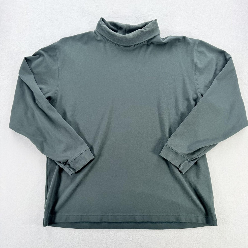 L.L.Bean Shirt Mens Large Green Long Sleeve Mock Neck Cotton Tee Casual Top